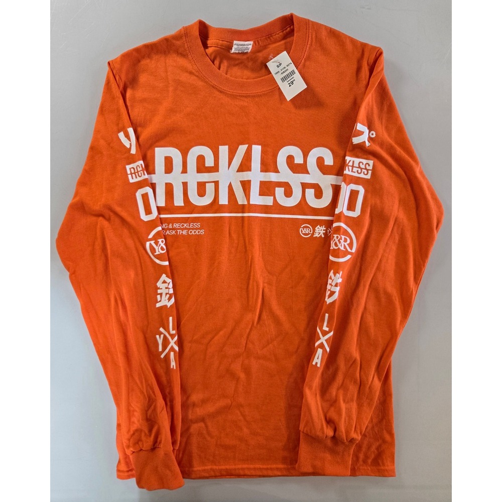 Young & Reckless Mens Orange Graphic Long Sleeve T-Shirt Size Small NWT